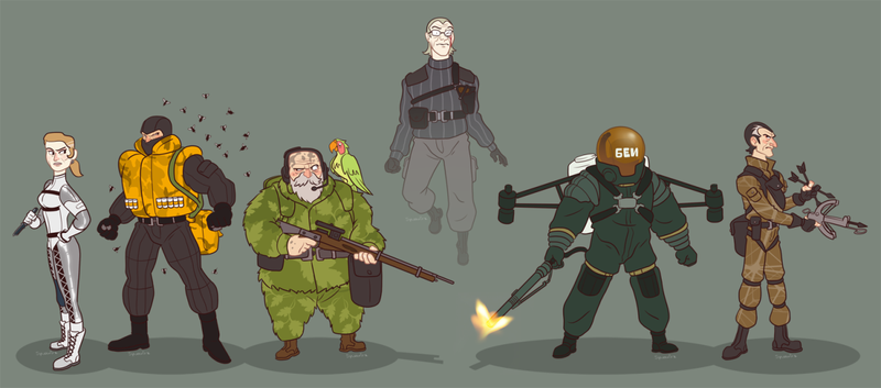 Illustration for article titled Metal Gear Solid's Cast, Redrawn As Cartoon Characters